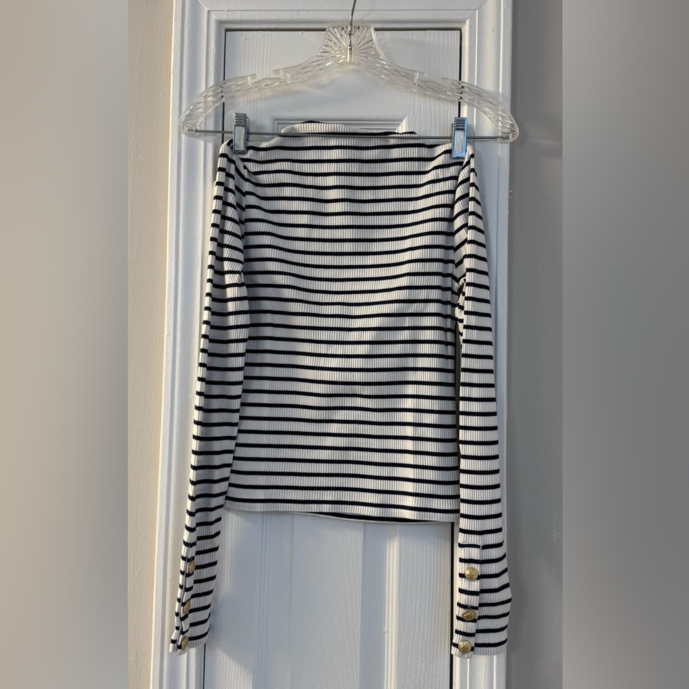 Woman’s J. Crew Black and White Striped Boatneck Top